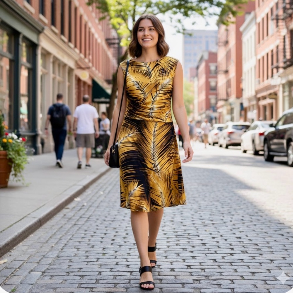 🚨3X$30🚨 Enfocus Studio Gold Yellow and Blue Ruched Wrap Mini Dress
